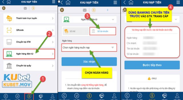 Cách nạp tiền thông qua ngân hàng trực tuyến